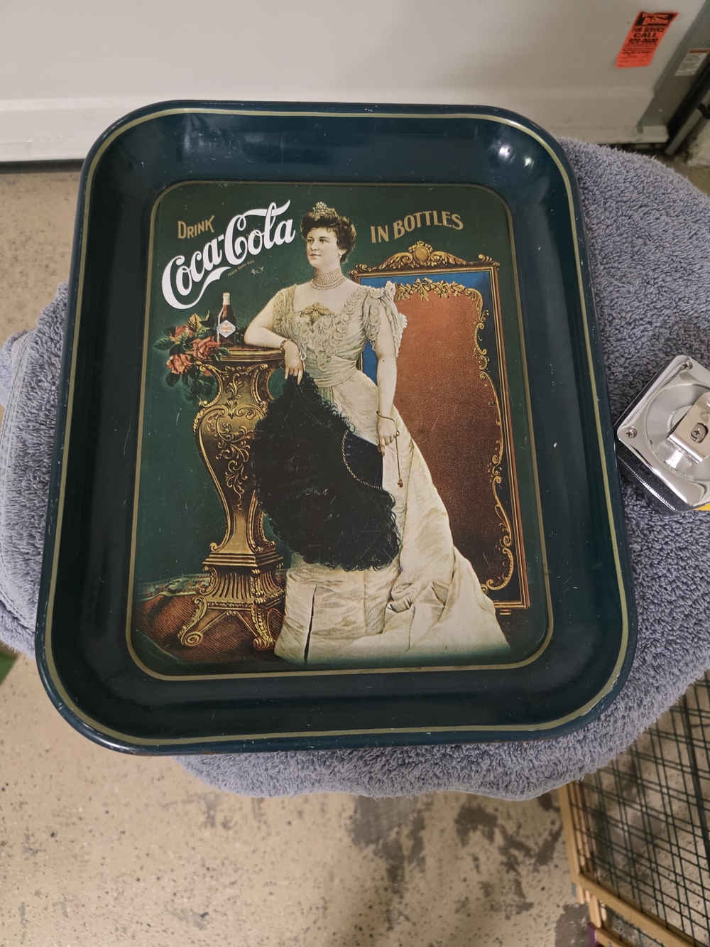 Coca Cola Dark Green and Cream Vintage Portrait Metal Serving Tray